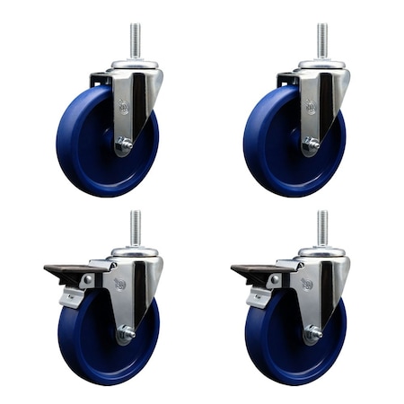 Service Caster 5 Inch Solid Polyurethane Wheel Swivel 58 Inch Threaded Stem Caster Set 2 Brakes SCC SCC-TS20S514-SPUS-58212-2-PLB-2